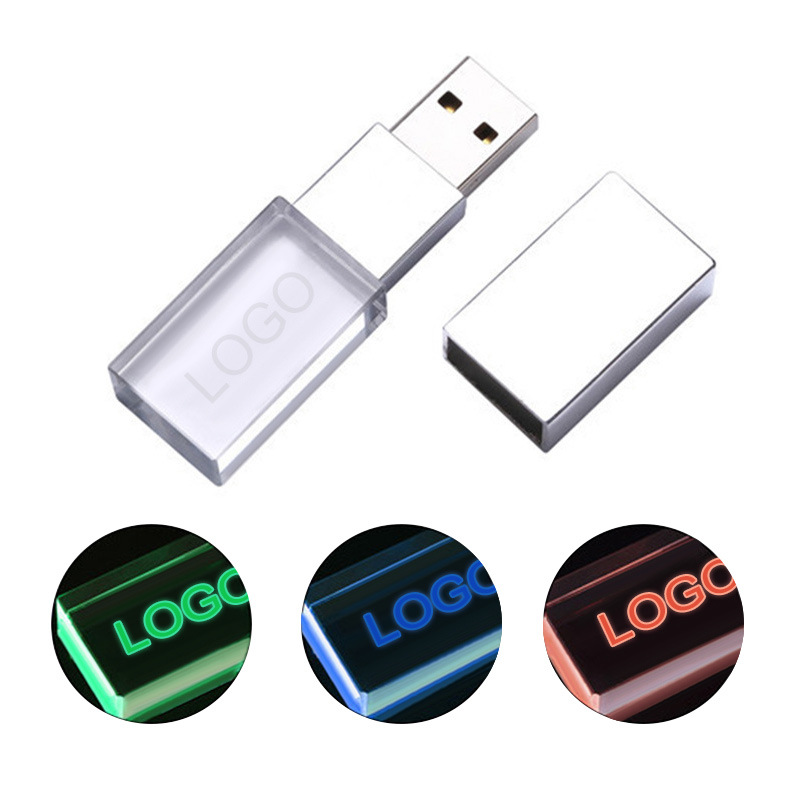 Crystal USB Flash Drive with Led Glowing Logo